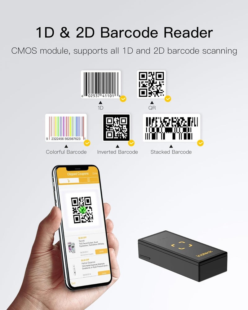 Inateck Barcode Scanner Bluetooth, 1D 2D QR Code Scanner Kabellos 2.4GHz, Portable Wireless Barcode-Scanner Laser, Mini Handscanner with APP and SDK, BCST-46 - Image 3